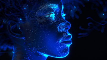 The face of an African or African-American woman or a robot in the style of afrofuturism.の素材