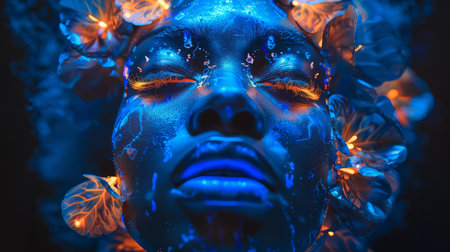 The face of an African or African-American woman or a robot in the style of afrofuturism.の素材