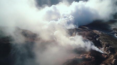 View of the natural landscape with an erupting volcano.の素材