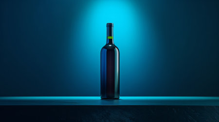 An aesthetic promotional photo of wine in blue. A bottle of wine.の素材
