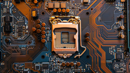 Technological background. Modern technology. CPU or central processing unit.の素材