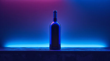 An aesthetic promotional photo of wine in neon light. A bottle of wine.の素材