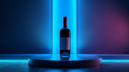 An aesthetic promotional photo of wine in neon light. A bottle of wine.の素材