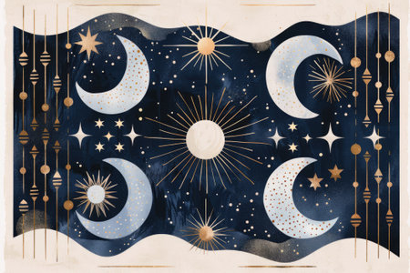 An illustration of open space on the topic of astronomy and astrology. Celestial objects.の素材