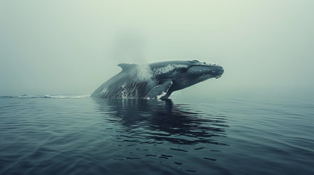 A huge whale underwater in its natural habitat.の素材