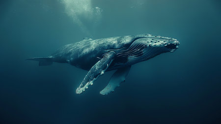 A huge whale underwater in its natural habitat.の素材
