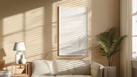 A frame with a copy space or for a mockup on the wall in a cozy apartment in a simple minimalist style.の素材