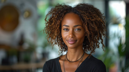 A close-up portrait of a successful African or African American woman.の素材
