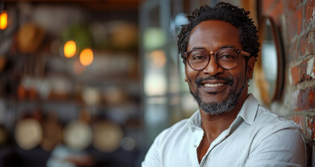 A close-up portrait of a successful African or African-American man.の素材