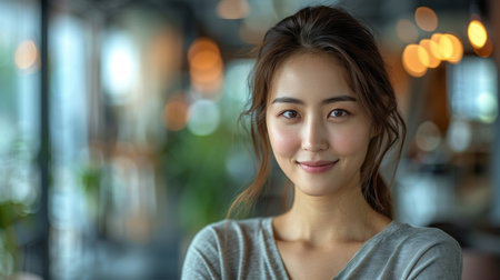 A close-up portrait of a successful Asian young woman.の素材