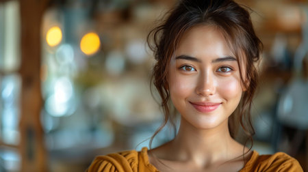 A close-up portrait of a successful Asian young woman.の素材