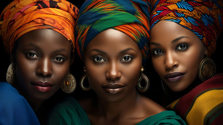 A close-up portrait of African young beautiful women together.の素材