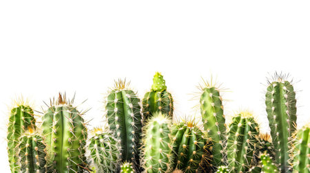 A group of cacti in a minimal style on a white background.の素材