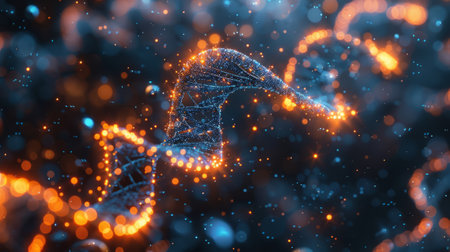 illuminated DNA helix background, DNA molecular, genetics, biotechnology and medical research. Human cell structure.の素材
