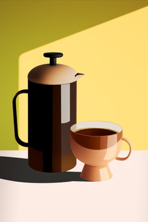 An illustration of a coffee cup next to a French press in a minimal style.の素材