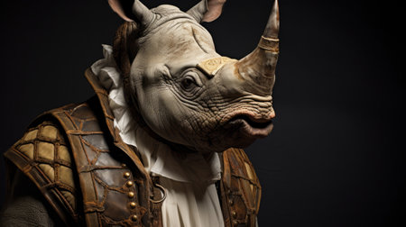 Portrait of an anthropomorphic rhinoceros in medieval clothes.の素材