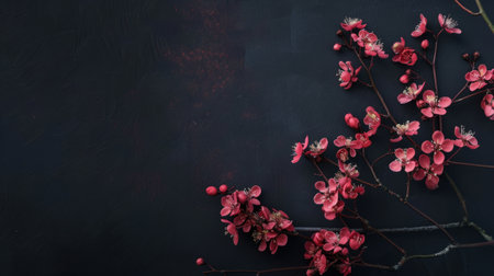 Red or pink flowers on a dark background.の素材