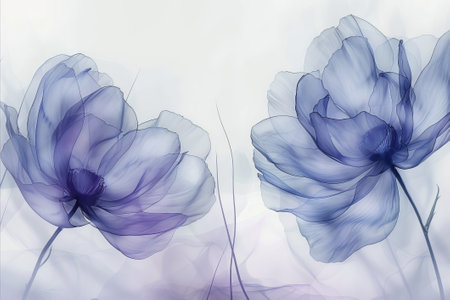 Beautiful watercolor drawing of delicate blue flowers on a white background.の素材