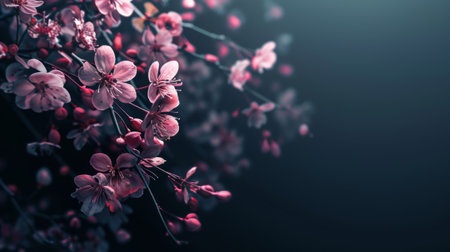 Red or pink flowers on a dark background.の素材