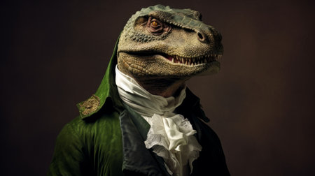 Portrait of an anthropomorphic dinosaur of a medieval military general or minister.の素材