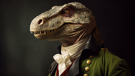 Portrait of an anthropomorphic dinosaur of a medieval military general or minister.の素材