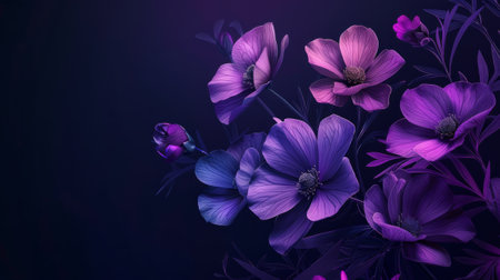 Purple or violet, flowers on a dark background.の素材