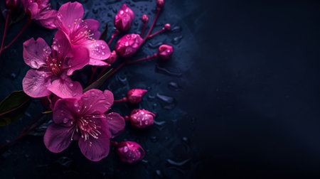 Red or pink flowers on a dark background.の素材