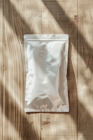 A white container or mock-up package on a wooden background.の素材