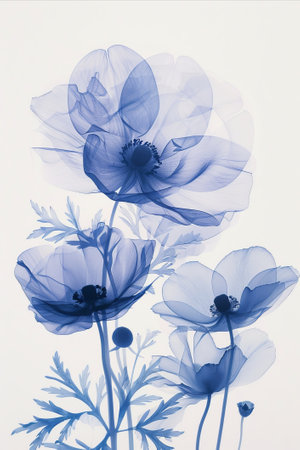 Beautiful watercolor drawing of delicate blue flowers on a white background.の素材