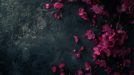 Red or pink flowers on a dark background.の素材