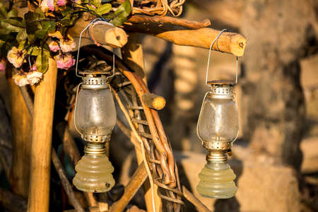 two storm lantern in the gardenの写真素材