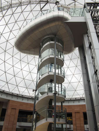 BELFAST, NORTHERN IRELAND - AUG 05 2013   The spiral stairs and dome of Victoria Square shopping centre in Belfast, Northern Ireland  The largest shopping mall in Northern Ireland のeditorial素材