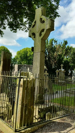 Old celtic cross im monasterboice co.louth, southern irelandの素材