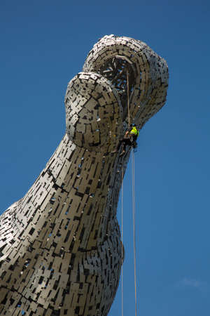 Falkirk, Scotland - 25 may 2017: Large 'Kelpie' sculptures receiving their first health check after 3 years of display.のeditorial素材