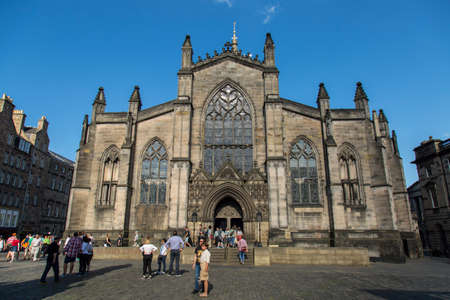 EDINBURGH - SCOTLAND, 26th May 2017 - St.Giles Cathedral, High Church, and statue to the Fifth Duke of Buccleuch. St.Giles is the patron saint of Edinburghのeditorial素材