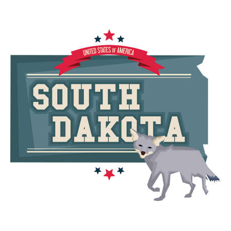 South dakota map with coyote
