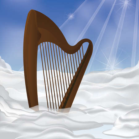 Harp with clouds