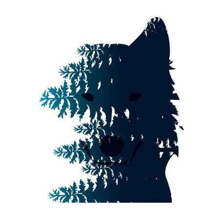 Double exposure wolf and forest
