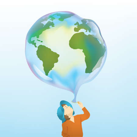 girl blowing earth bubble