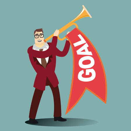 businessman holding goal trumpet