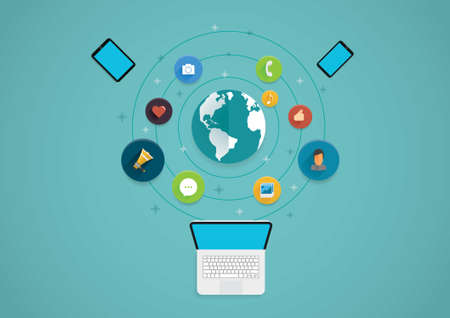 digital devices with social media icons