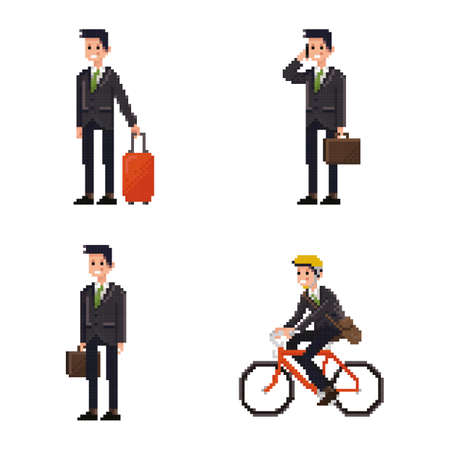 set of pixel art businessman icons