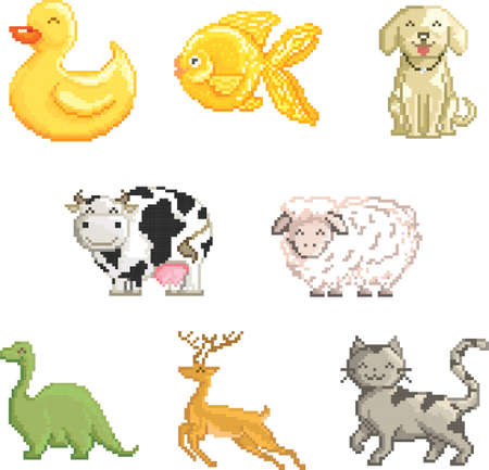 collection of pixel animals