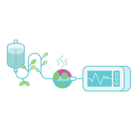 intravenous drip and cardiogram machine connecting to earth