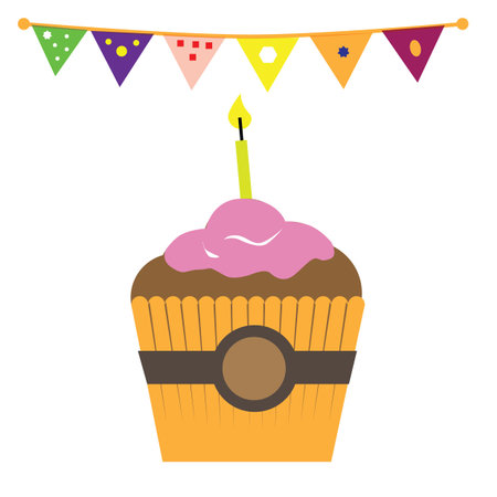 cream cup cake with candle and buntings