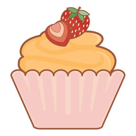 cup cake with heart shape strawberries