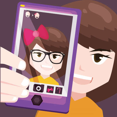 young woman taking selfie with her smartphone