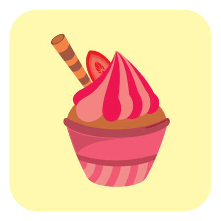 cupcake with strawberry and wafer