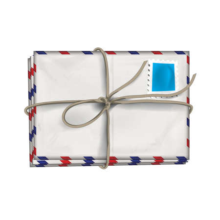 stack of envelopes tied with thread