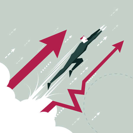 businessman flying with arrows